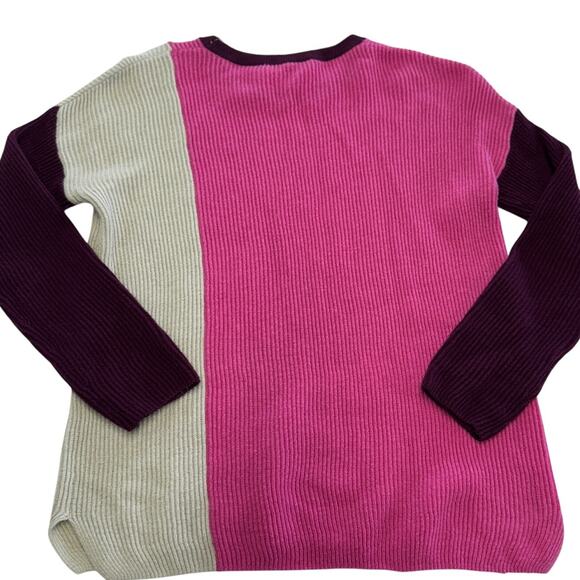 Amicale Sweater Womens Small Pink Colorblock Ribbed Knit Cotton Cashmere - Picture 2 of 6